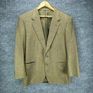 Vtg 90s Y2K Loro Piana‎ Sport Coat Mens 44L Tan Olive Houndstooth Old Money